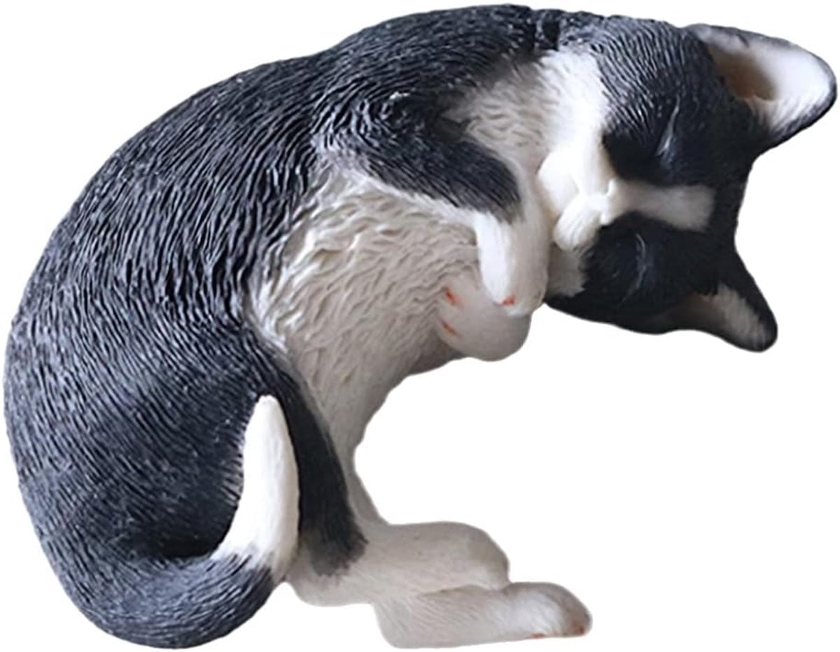 Handgeschilderd Mini Kat Beeldje Decoratie - Zwart - Hoogte: 6.5 cm