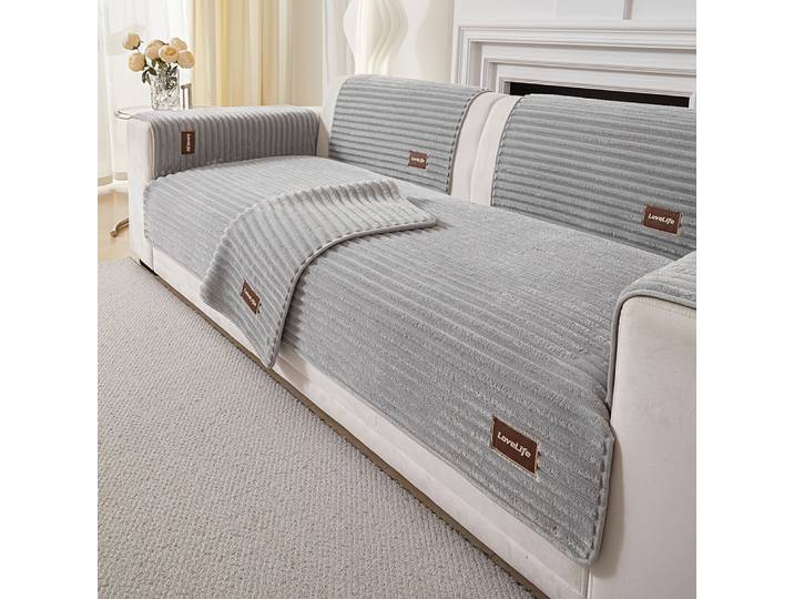 Housse de canapé chaude en peluche, housse de canapé 90x180cm, canapé épais 3 places, sommet antidérapant, protection des meubles, tapis de canapé gris.