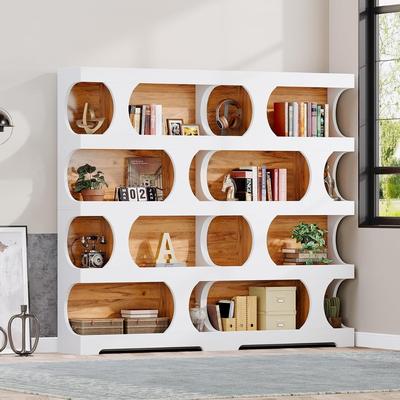 YUZHOU 71-Inch Tall Bookcase, 4-Tier S-Shaped Modern Storage Shelf