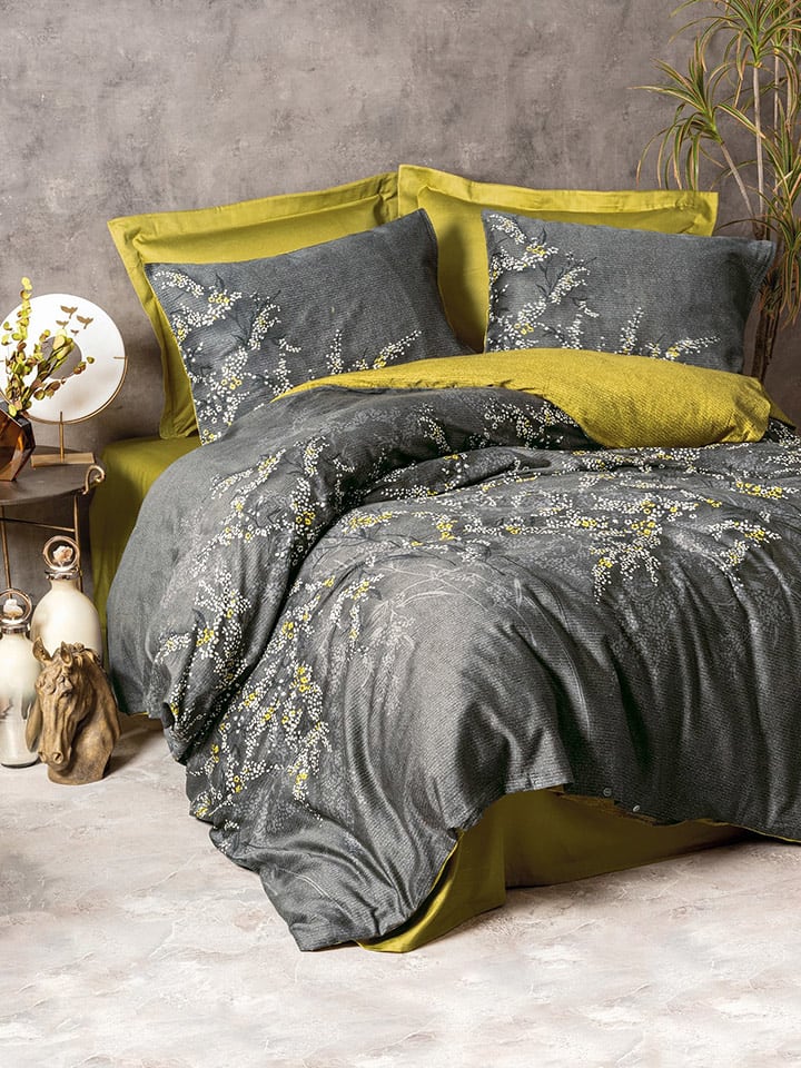 Elizabed Satin-Bettwäsche-Set in Grau - 135x200 cm
