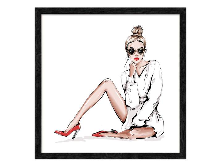 Holzbild Fashion Show Typ B Floatglas, MDF Schwarz/Rot/Weiß 33 x 33 x 1cm