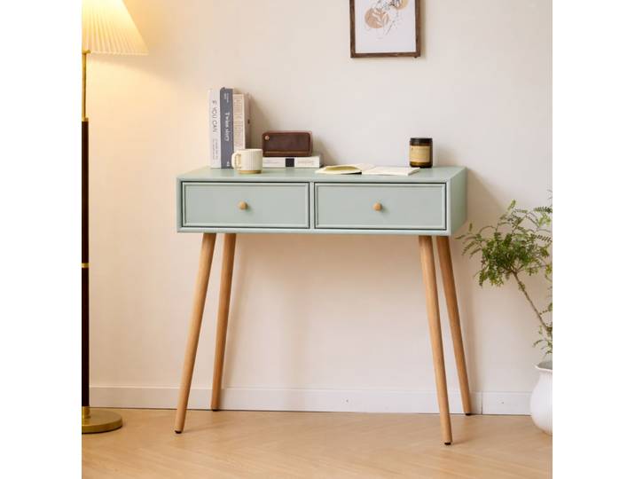 Console 2 tiroirs en bois vert menthe