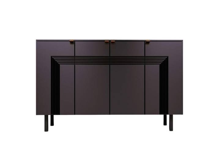 Dancan Sideboard Yoko, Schwarz, Mit Dekorativen Fronten Und Goldgriffen, Buchenholz, 156x99x40 cm, Kleinmöbel, Kommoden, Sideboards