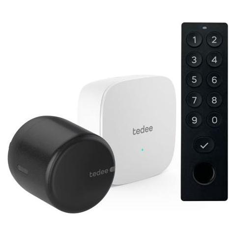 Tedee Go 2 Aluminium mit Bridge und Keypad Pro (Elektronische Zahlenkombination, Fingerabdruck) (SET GO 2 SILBER)