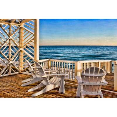 Fototapete PAPERMOON "TERRASSE-SEE MEER STRAND PALMEN DÜNEN KARIBIK SÜDSEE", bunt, B:2m L:1,49m, Vlies, Tapeten
