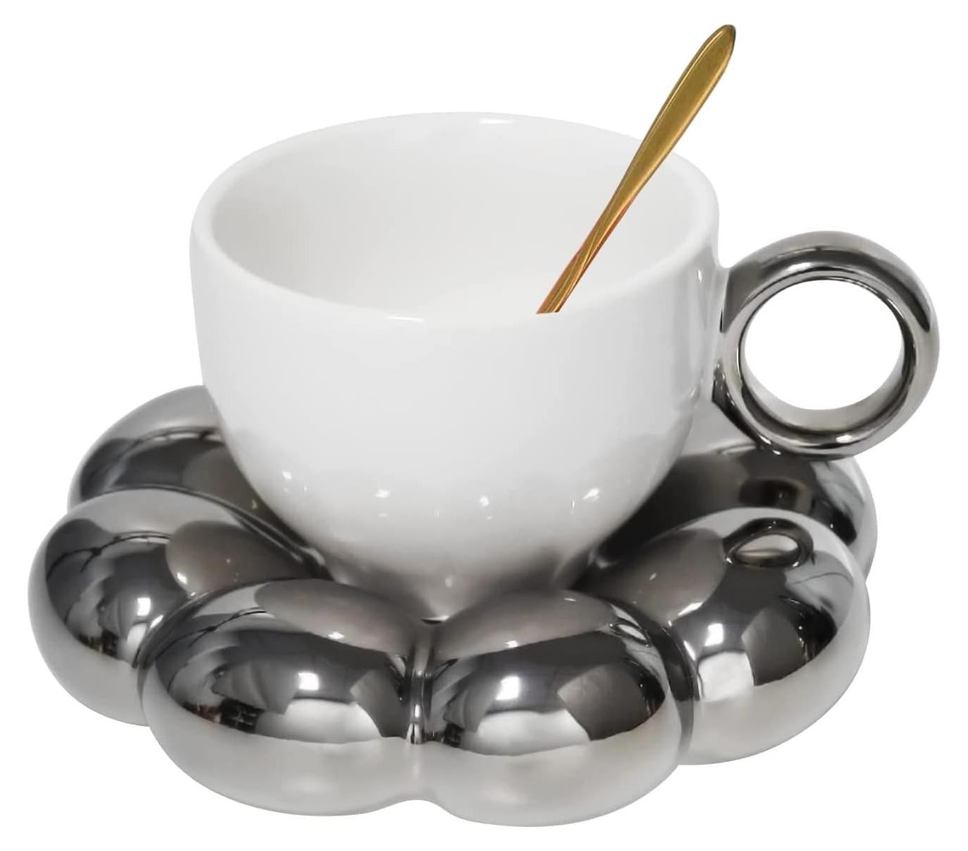 Merkloze Keramische Koffiemok met Onderzetter en Lepel