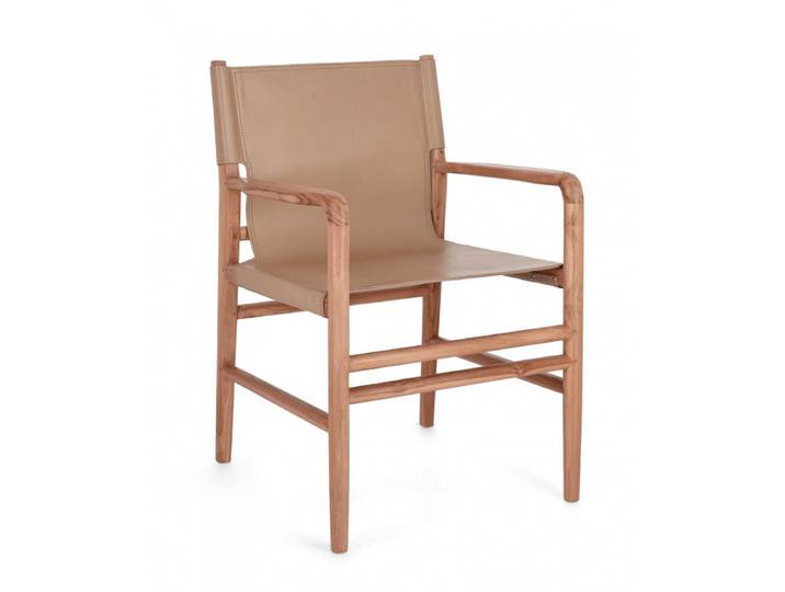 FAUTEUIL CONTEMPORAIN EN TECK ET CUIR CAROLINE