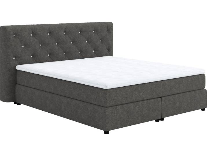 Boxspringbett, 100% Polyester, Grau, 184×220 cm, Mit Strasssteinen, Cotta