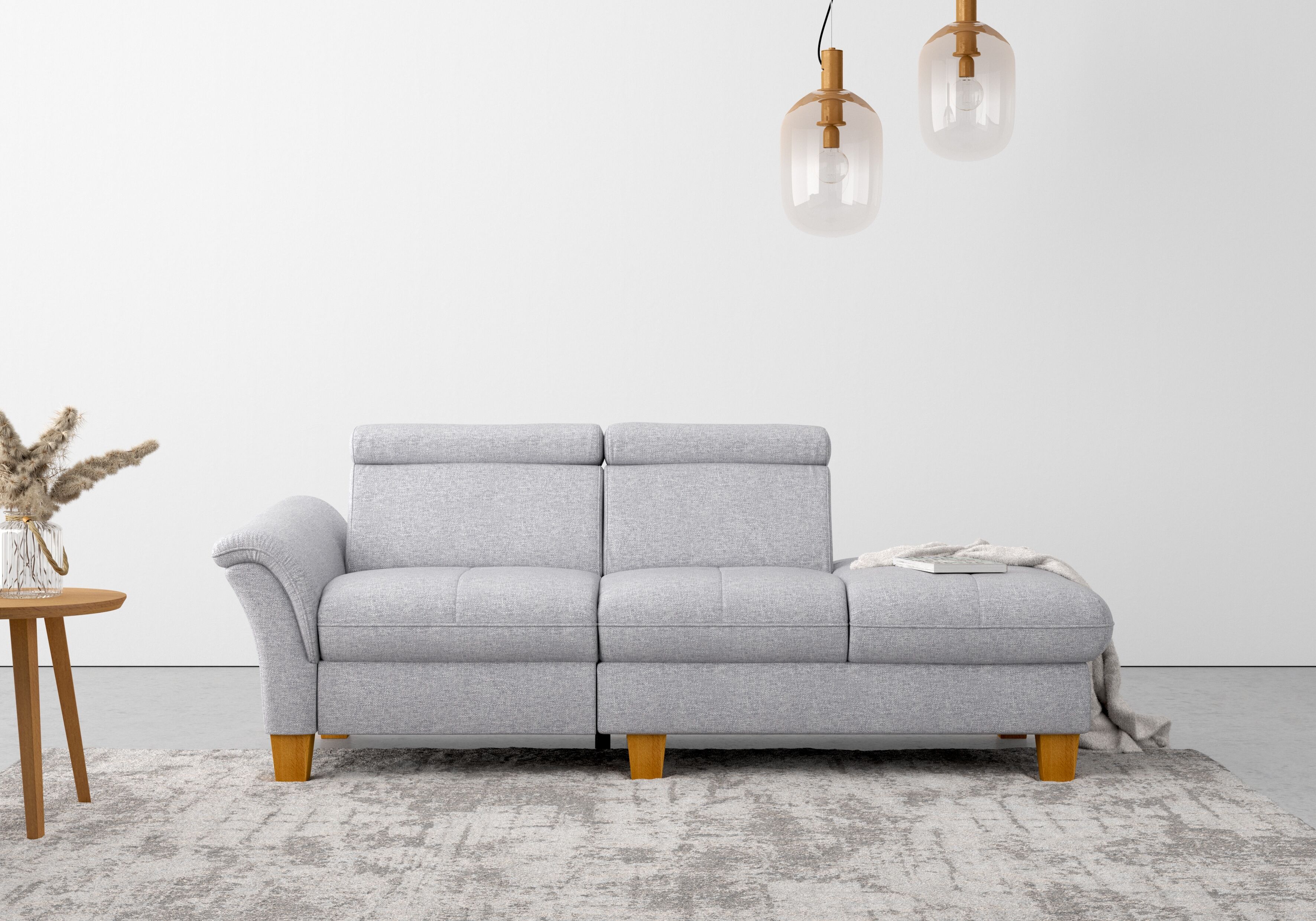 Recamiere OTTO HOME "Lindgren", silber, B:206cm H:84cm T:93cm, 100% Polyester, Sofas, Recamiere, wahlweise motorische TV-Funktion, Bettkasten und Kopfteilverstellung