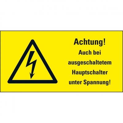 Aufkleber I Warn-Kombischild Achtung! Auch bei ausgesch..., RoHS konform, Folie, 52x26mm, 10/BOG