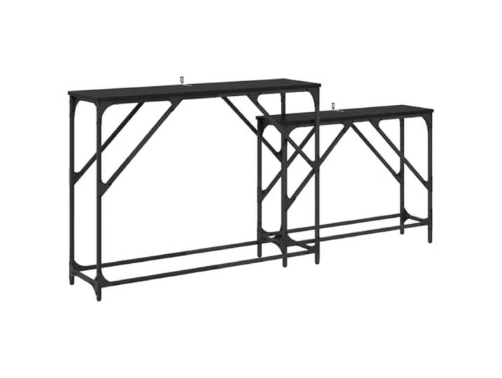 Favemtsl Konsolentisch 2er Set Schwarz Eichen-Optik 100x28x75 cm Platzsparende Flurtische im 2er Pack mit robustem Metallgestell fuer stilvolle Ordnung im Wohnzimmer.