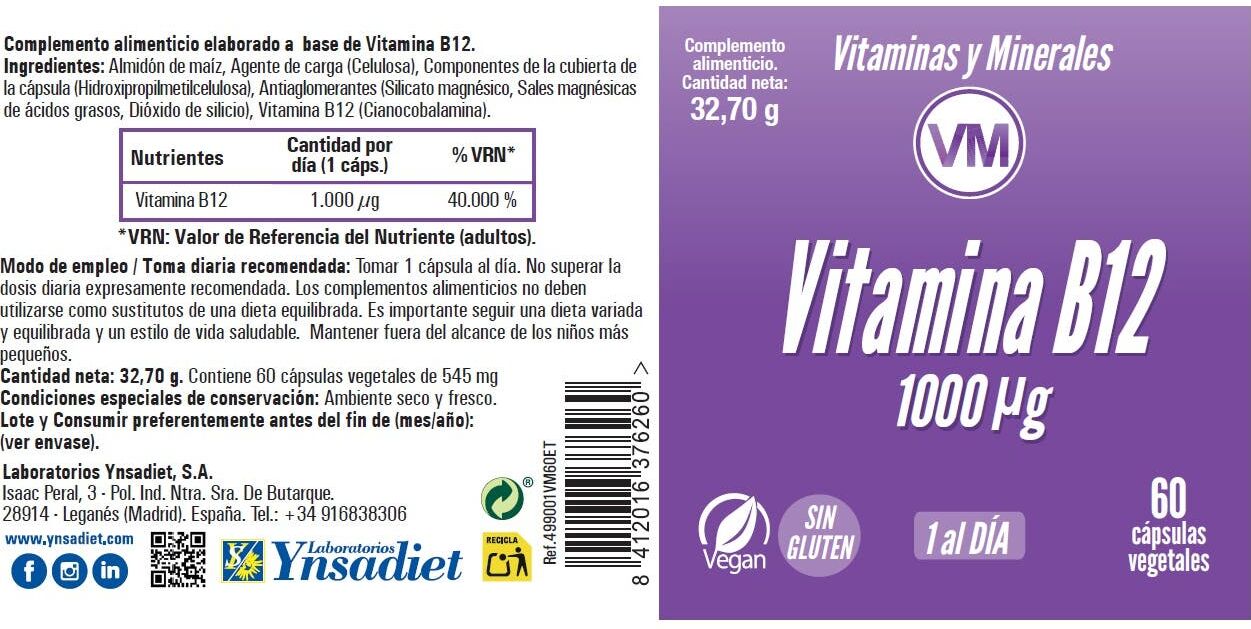 Vitaminas y Minerales Vitamina B12 1000mcg 60vcaps