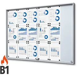 Schaukasten 18 x A4 Alu mit Schiebetüren B1 Brandschutz innen ESG 18x DIN A4