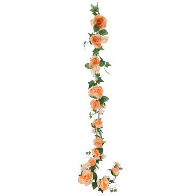 Kunstblume I.GE.A. "Girlande Rosen mit Blüten 185cm für Hochzeit Party Garten Geburtstag", orange (peach), B:14cm H:185cm T:14cm, Obermaterial: 90% Polyester, 10% sonstige Fasern, Kunstpflanzen, Rosengirlande Pflanze Dekoblume Blumengirlande...
