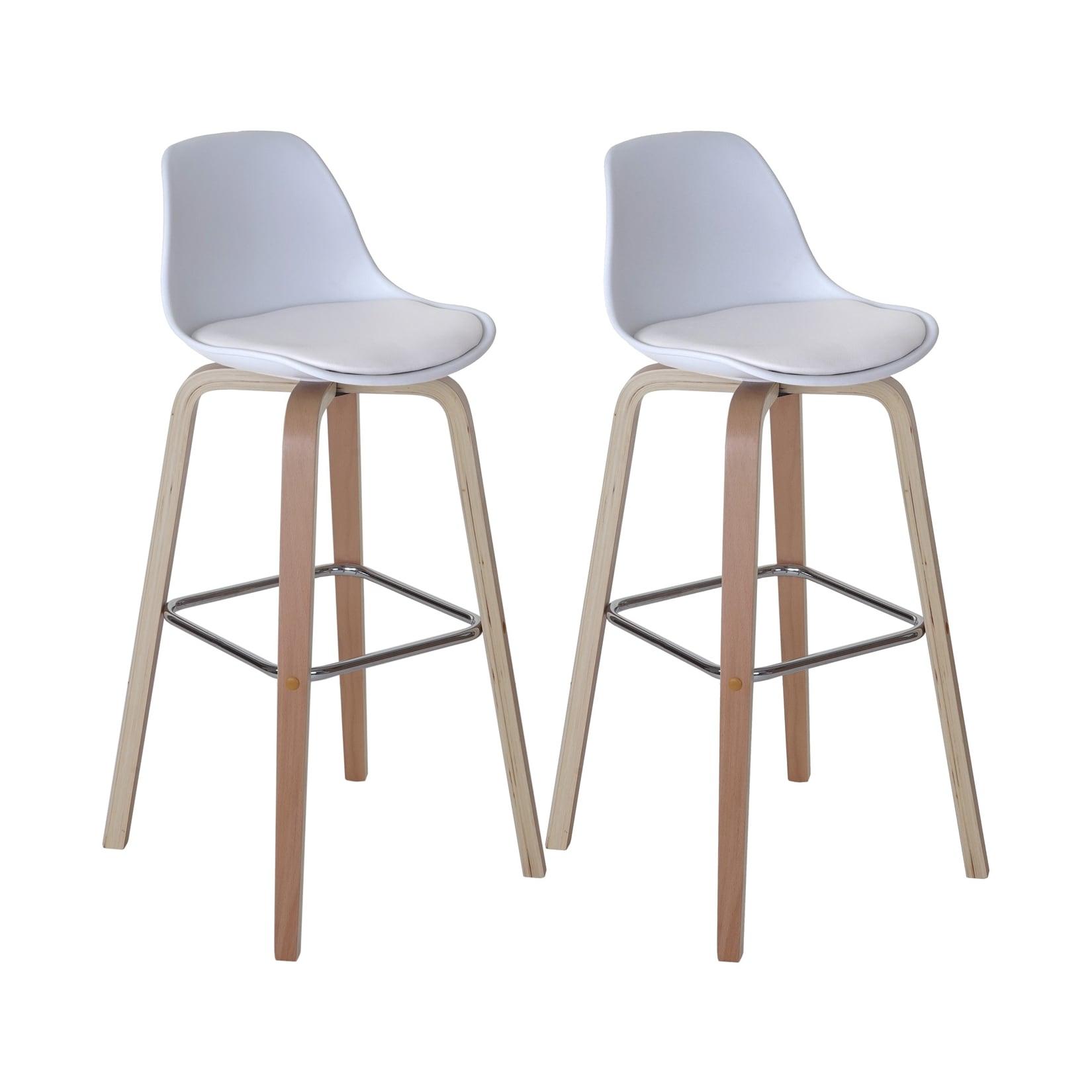 2er-Set Barhocker MCW-A89, Barstuhl Tresenhocker mit Lehne ~ Kunstleder, weiß
