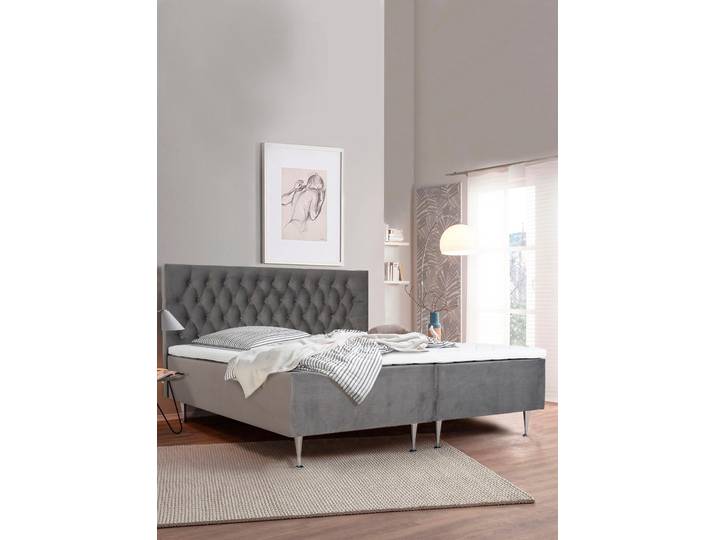 Boxspringbett HOME AFFAIRE Exclusive , grau, B:161cm L:208cm, Samtoptik (100% Polyester), Komplettbetten, Boxspringbett, inkl. Topper, 3 Breiten, 3 Härtegrad-Ausführungen