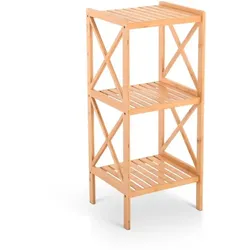 Badregal & Standregal, Bambus, 3 Böden, Kreuzrahmen, 85 cm, Standregal aus Bambus & Aufbewahrungsregal für Bad, Küche oder Wohnraum | Raburg Hela