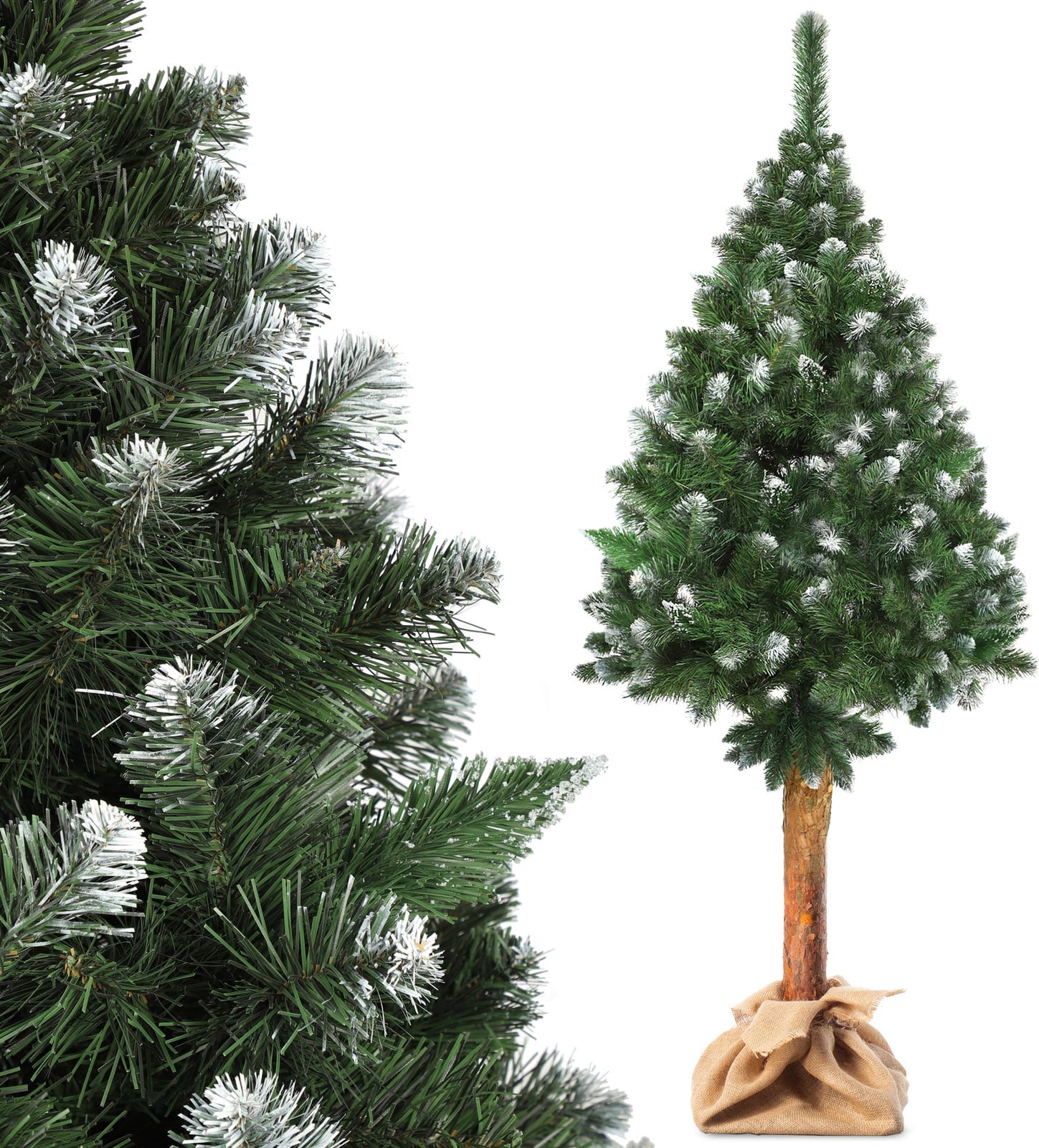 KADAX Kunstkerstboom op een stam met sneeuw, Hoogte: 180 cm, Breedte: 80 cm