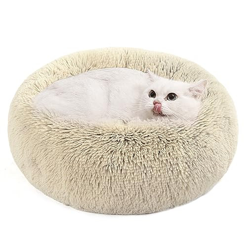 Feandrea Hondenbed en kattenmand van zacht pluche, Khaki, Diameter: 50 cm