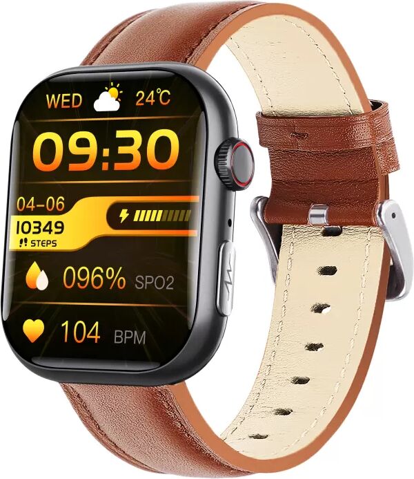 INF Intelligente EKG-Uhr, Herzfrequenzmesser, Fitness-Tracker, mit mehreren Sportmodi Schwarzes und braunes Lederarmband