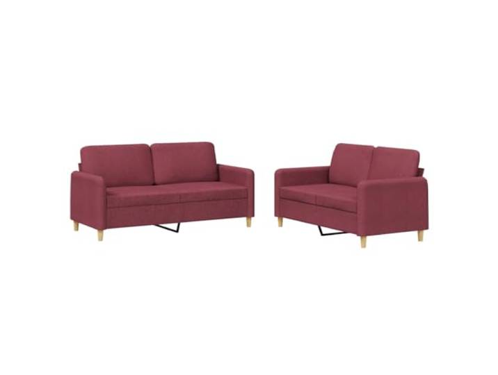 Makastle 2er Set Sofa Couchgarnitur mit Kissen Weinrot Stoff