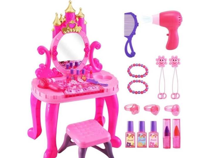Jeu d'imitation - ZGEER - Coiffeuse Enfant - Lumière et Musique - 1 tiroir - Miroir inclus