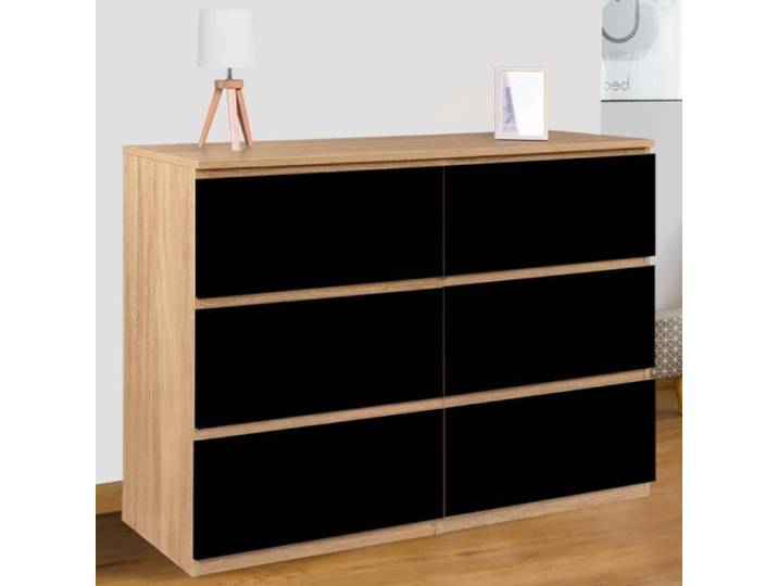 IDMARKET Commode 6 tiroirs TOMI 110 cm bois façon hêtre et noir