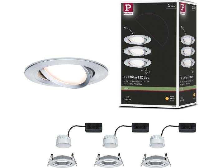 Paulmann LED à encastrer Nova\, set de 3\, orientable