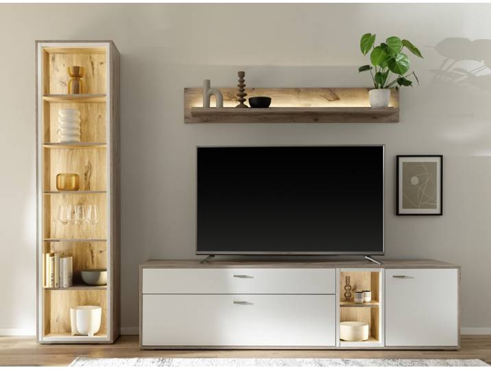 Wohnkombination Santerno , Soft white / Viking Oak , 3-teilig