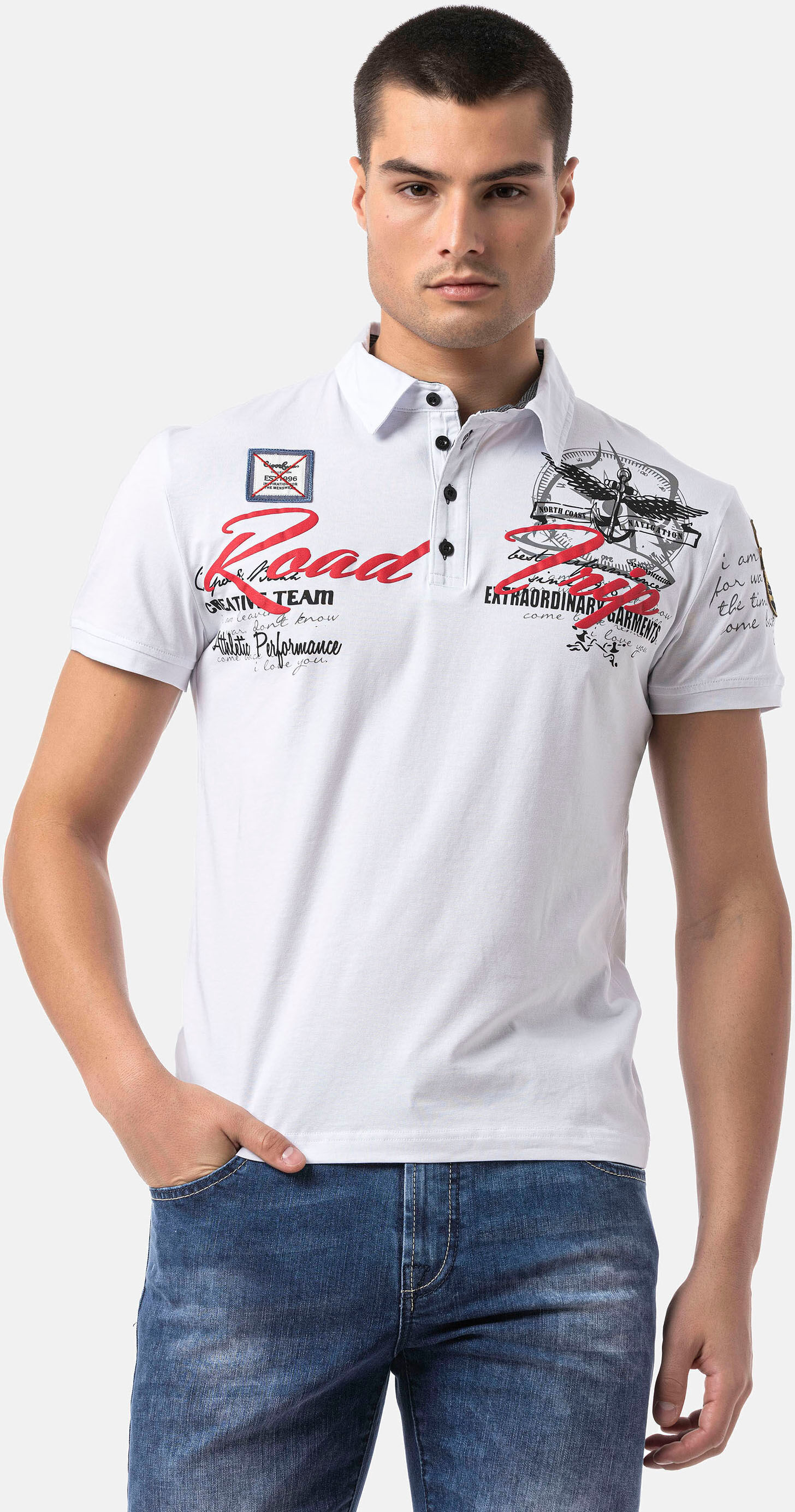 Poloshirt CIPO & BAXX, Herren, Gr. 5XL, weiß, Jersey, Obermaterial: 95% Baumwolle, 5% Elasthan, bedruckt, regular fit normal, Shirts Poloshirt
