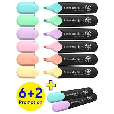 Schneider Textmarker Job Aktion 6+2 Karton-Etui pastell, 8er Set
