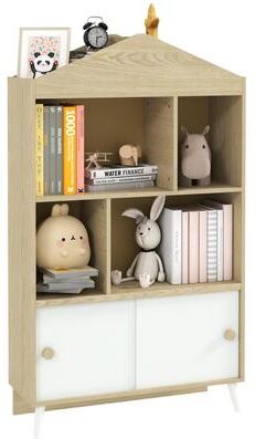 Qaba Kids Bookshelf and Toy Storage, 4-Cubby Children's Toy Shelf, Montessori Bookcase with Top Shelves for Playroom, White