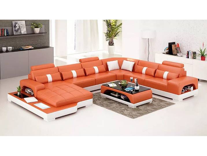 Xlmoebel Wohnlandschaft Elegante Ledercouch in U-Form mit hohem Sitzkomfort, Wohnlandschaft, Hergestellt in Europa