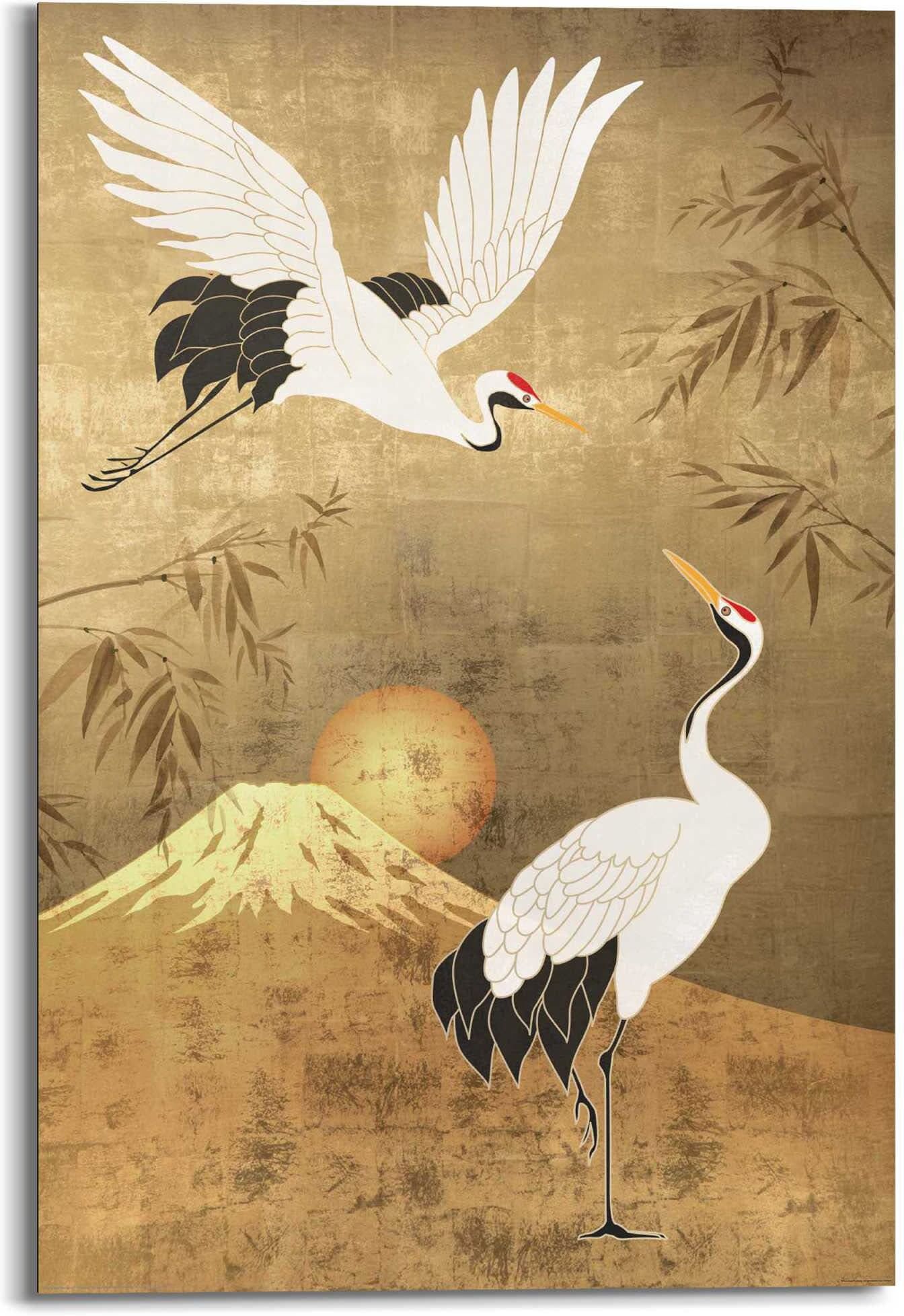 Reinders! Wandbild REINDERS "Kraniche", gold (farbe bild(er): goldfarben), B:60cm H:90cm T:2cm, Holzwerkstoff, Bilder, Wandbild farbe bild(er): goldfarben B/H/T: 60cm x 90cm x 2cm