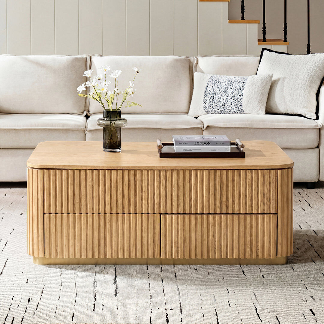 17 Stories Jadida 121.2cm W Manufactured Wood Fluted Lift-Top Coffee Table Natural 45.72cm H X 121.29cm W X 68.58cm D