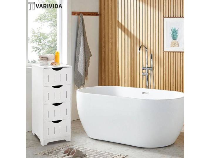 VARIVIDA ARMOIRE 1PC Armoire sur Pied de Salle de Bain 4 tiroirs (blanc)