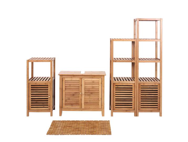 MCW Badezimmerset Braun 5er-Set, Holz, 36x140x34 cm, Badezimmer, Badmöbelsets & Badmöbelserien, Badmöbel-Sets