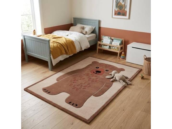 Morgenland Kinderteppich Handgetuftet Wolle Braun 120x170cm 100% Schurwolle, Kollektion Kids, Kinderzimmer, Handarbeit, Rechteckig