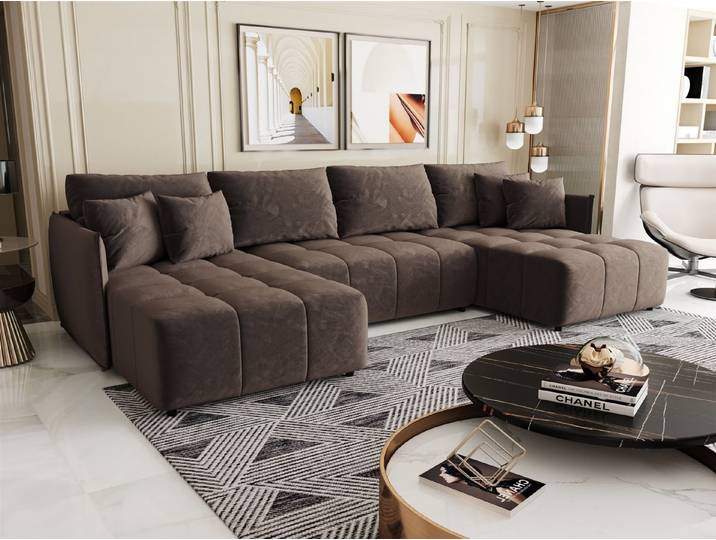 Fun Möbel Wohnlandschaft Sofa TREVISO in U-Form mit Schlaffunktion in Stoff Monolith, Rücken echt bezogen