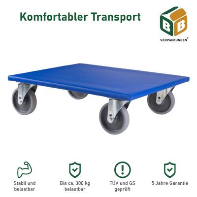 12 x Möbelroller (800 x 500 x 165 mm) 300 kg Traglast Gummi-Lenkrollen spurloses Rollverhalten Möbelhund BB-Verpackungen