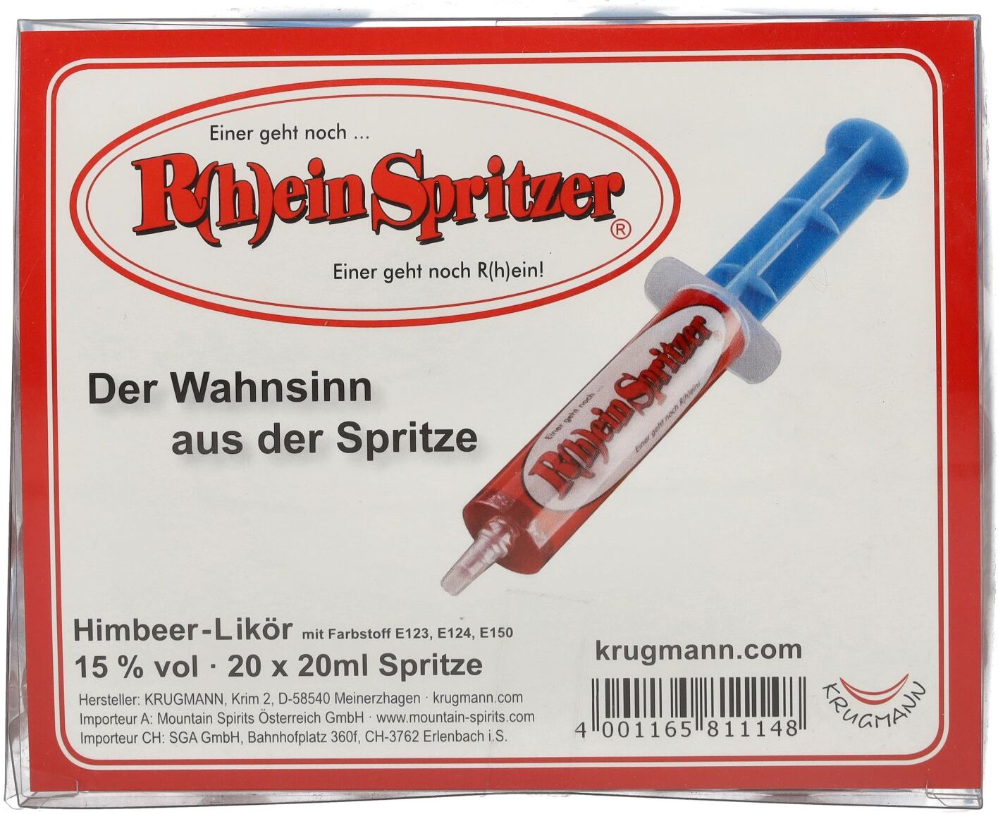Krugmann R(h)einspritzer Himbeerlikör 15% Vol. 20x0,02l PET
