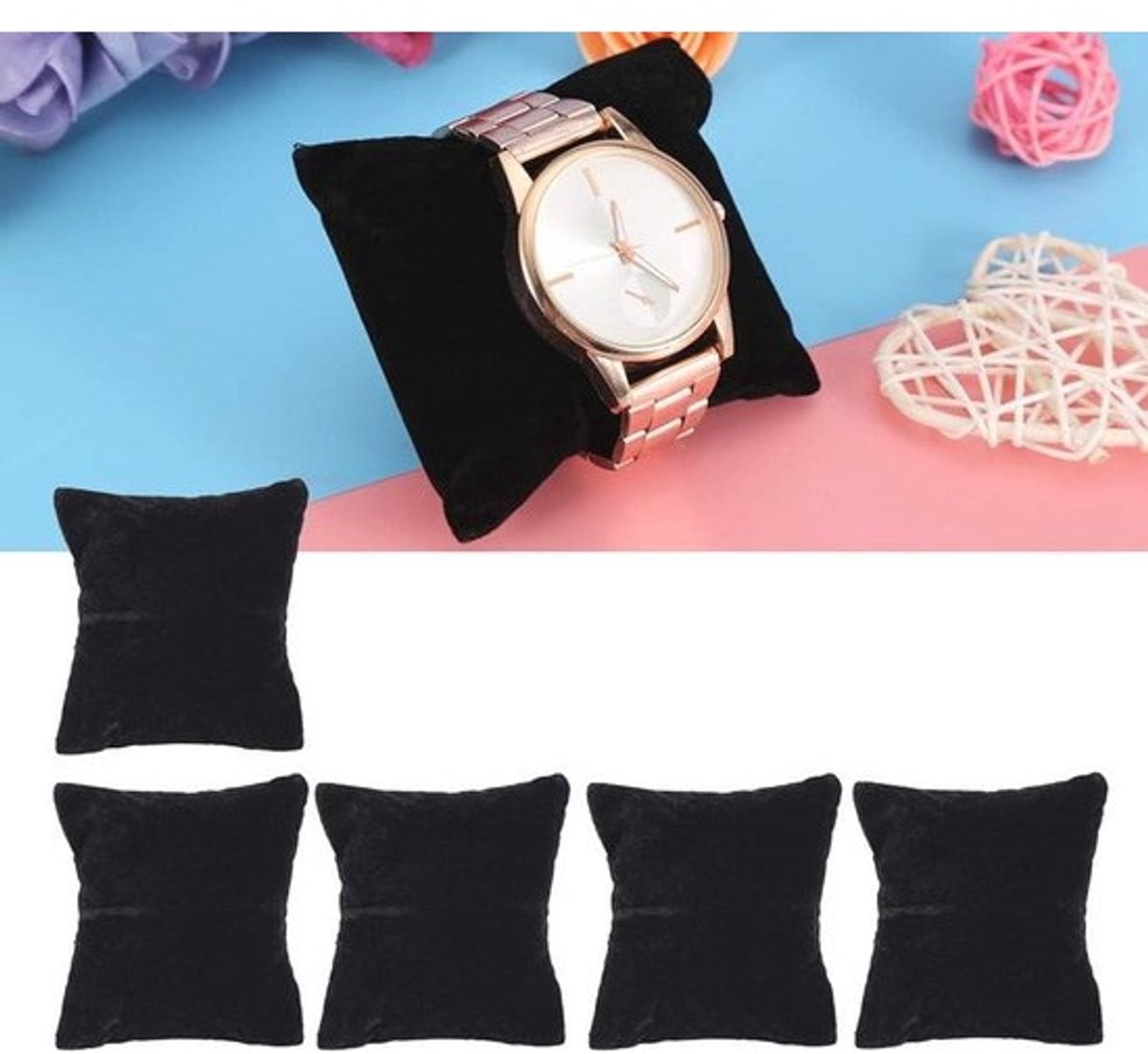 Set van 5 kleine sieradenkussens voor horloges en armbanden
