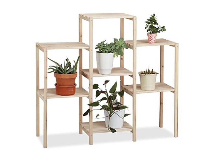 Relaxdays Étagère pour Plantes en Bois Support Pot de Fleurs en escalier décoration\, Nature
