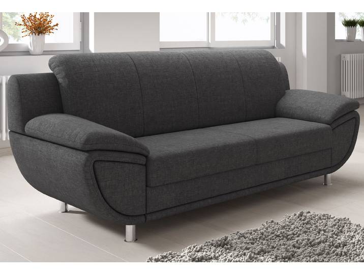 3-Sitzer Sofa, Strukturstoff, Dunkelgrau, 207×94×85 cm, Komfortable Polsterung, Klassisch, TRENDMANUFAKTUR
