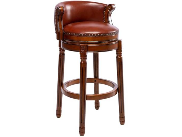 CozyRain Barhocker Gummi Holz Counter Höhe Barhocker Leder gepolstert Swivel Barhocker mit Rücken & Fußstütze für Haus,Küche,Counter,Esszimmer (Braun, Sitzhöhe 75cm)