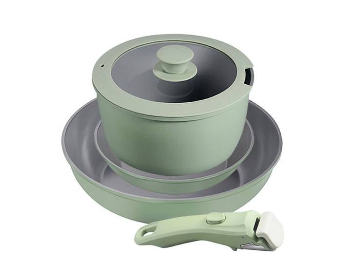 5 pièces ensemble de casseroles et poêles vertes en céramique poêle antiadhésive poêle à Sauce ensemble d'ustensiles de cuisine poignée amovible ensemble d'ustensiles de cuisine à Induction