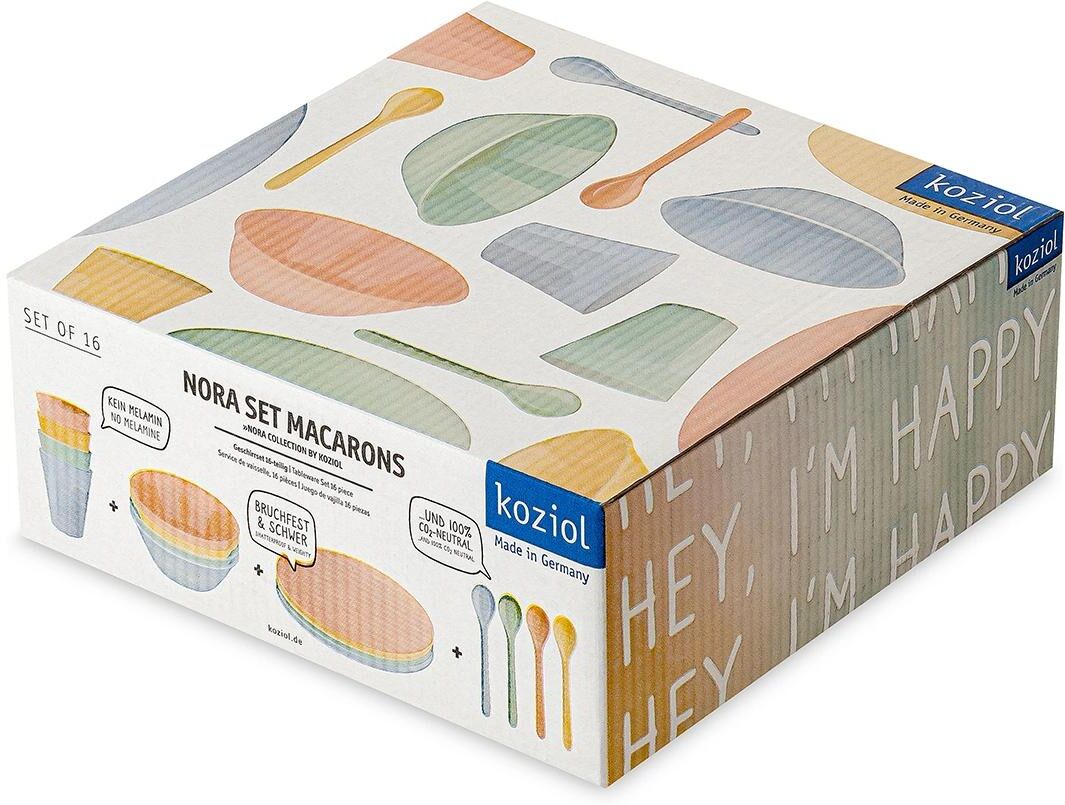 Kombiservice KOZIOL "NORA MACARONS 16-teilig", bunt, 16 Stk., Kunststoff, Geschirr-Sets, Kombiservice bunt 16 Stk.