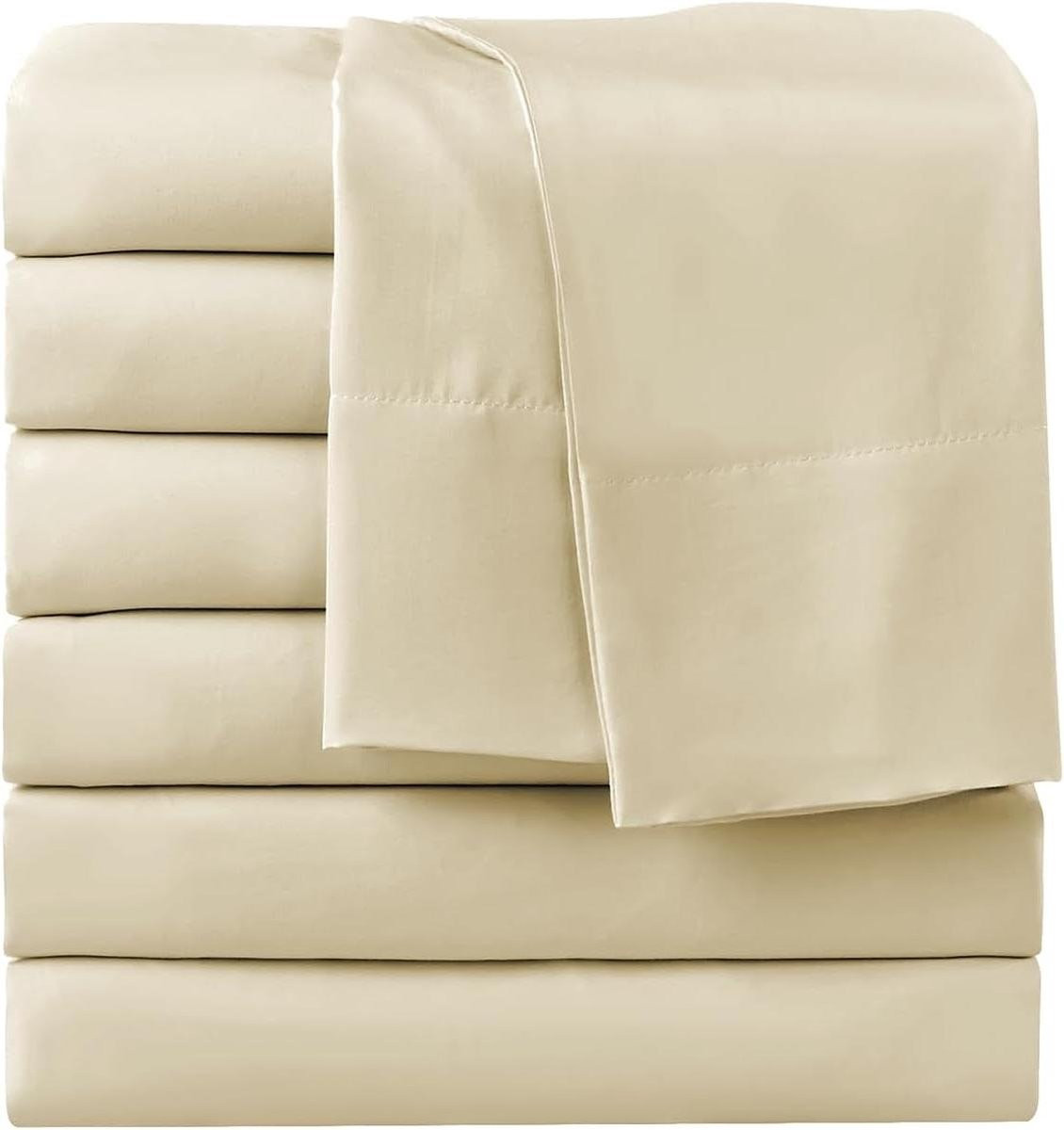 Set van 6 beige kingsize platte lakens en dekbedovertrekken van zachte microvezel