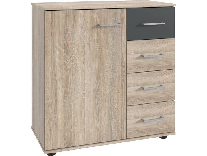Kombikommode WIMEX Taiga , grau (eiche sägerau nachbildung, graphit), B:81cm H:83cm T:41cm, Holzwerkstoff, Sideboards, Kombikommode, 1 türig und 4 Schubladen
