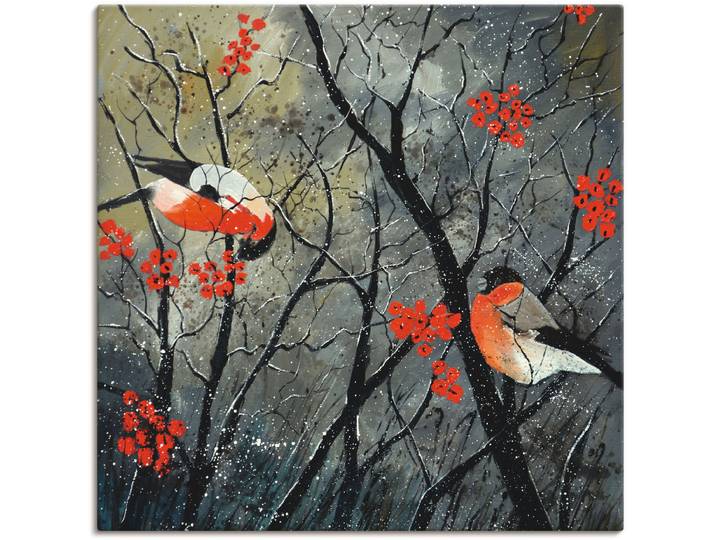 Leinwandbild ARTLAND rote Vögel im Winter , rot (farbe bild(er): rot), B:70cm H:70cm, Bilder, Leinwandbild, auf Holzrahmen gespannt